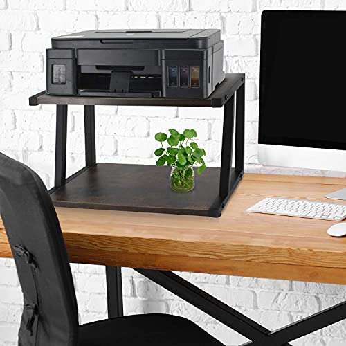 Rustic Desktop Printer Stand, Home and Office Organization and Storage Desktop Shelf, Desk Stand Bookshelf, Perfect 2 Tier Wood Desk Organizer for Printers, Fax Machine, Scanner, Office Supplies 2