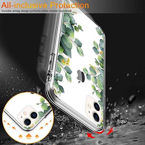 ZADORN iPhone 11 Case with Screen Protector and Camera Cover,Fashion Designs for Women Girls,Soft TPU Bumper Protective Trendy Phone Case for iPhone 11 6.1",Beautiful Green Leaves 3