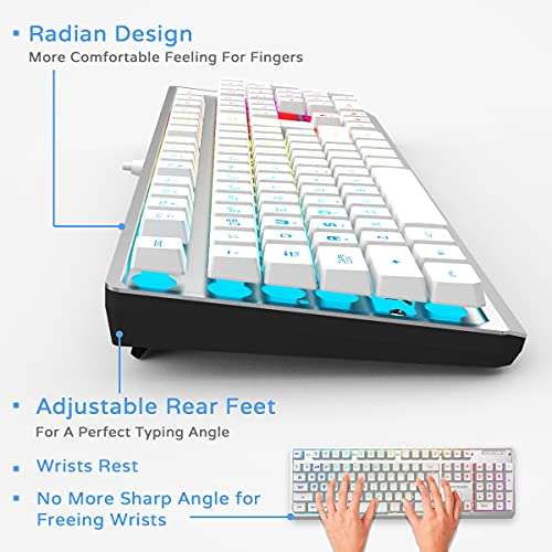 Lumsburry White Gaming Keyboard, Rainbow LED Backlit,19 Anti-ghosting Keys, USB Wired, Metal Panel, Ergonomic 104 Keys, Multimedia Control, Water-Resistant, Full Size, for Windows PC Mac Office Gamer 4
