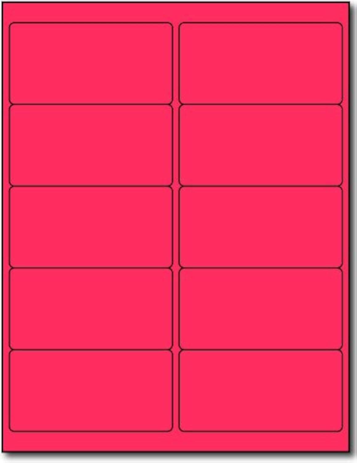 Fluorescent Mailing Labels - 4" x 2" Pink - 10 Per Sheet - Bright Neon Color Address Stickers for High Visibility - Inkjet/Laser - 25 Sheets / 250 Labels
