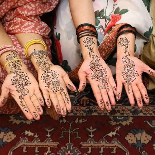 12 Sheets Henna Stencils Kit for Hand Forearm Glitter Airbrush DIY Tattooing Template, Indian Temporary Tattoo Stickers Mehndi Stencils for Hand Body Art 4
