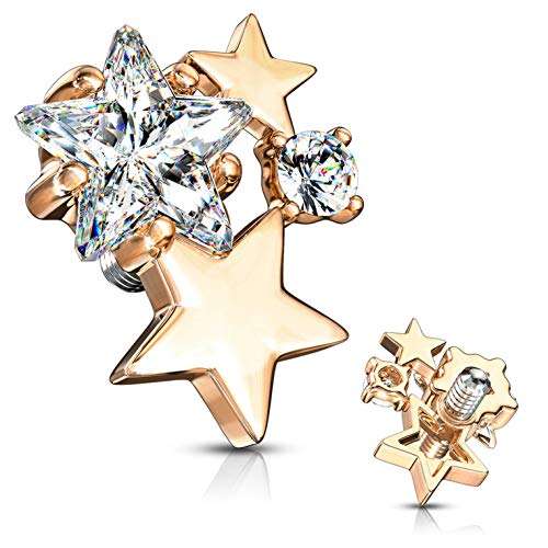 BYB Jewelry Star Cluster Surgical Steel Dermal Anchor Top (Rose Goldtone/Clear)