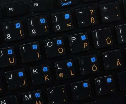 German Decals for Keyboard Work with Apple Orange Lettering Transparent Background for Desktop, Laptop and Notebook 5