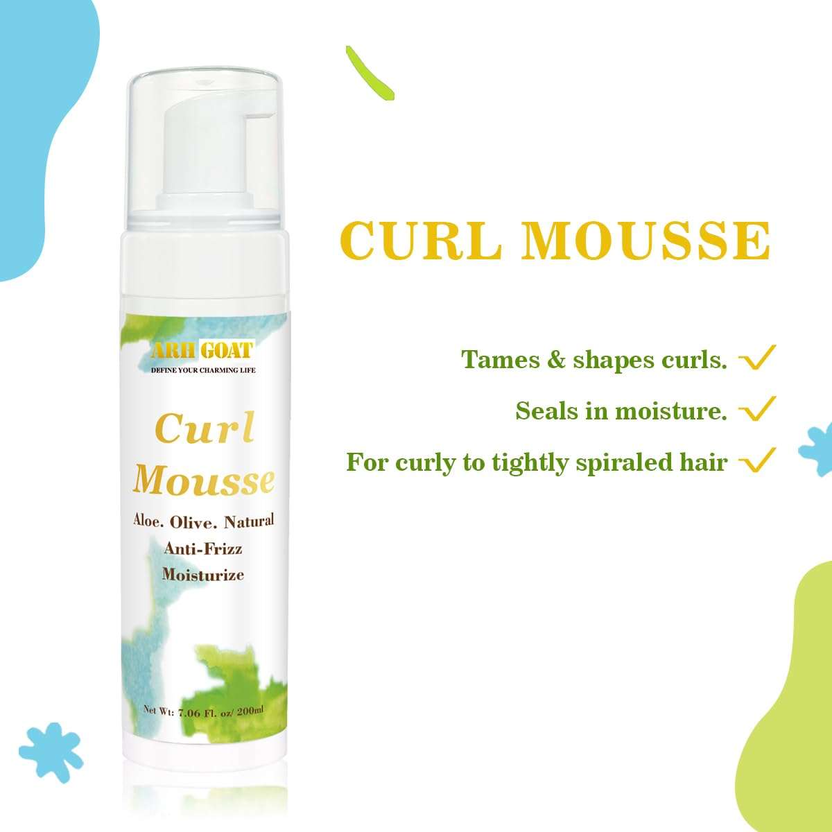 ARHGOAT Coconut & Aloe Hair Mousse for Curl, Curls Foam for Frizz Control & Wavy Define, 7.06oz, with Professional Hair brush Air Cushion Massage for Hair Growth and Styling, Smoothing Hair 4