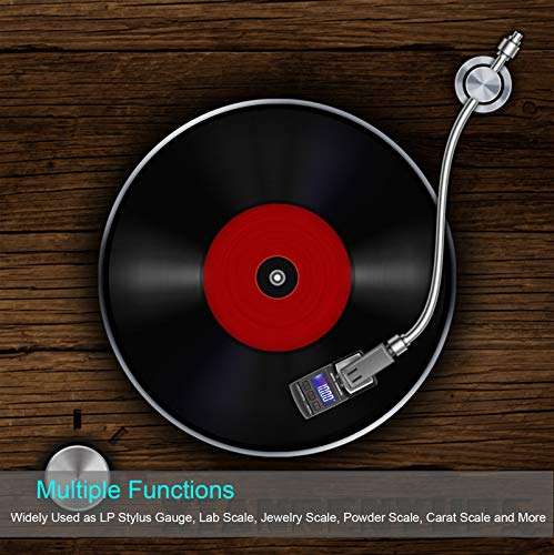 Kinstecks [New Version] 100g/0.01g Digital Turntable Stylus Force Scale LP Stylus Gauge Blue LCD Backlight Digital Scale with 10g Calibration Weight for Tonearm Phono Cartridge-Black 2