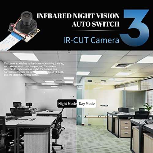 5 Megapixels Mini Camera Module,Automatically Switch IR-CUT Telephoto Lens Board,with 15 cm 15-pin Ribbon Cable,OV5647 High-Definition Photosensitive Chip,Image Is Clearer,For Raspberry Pi 5