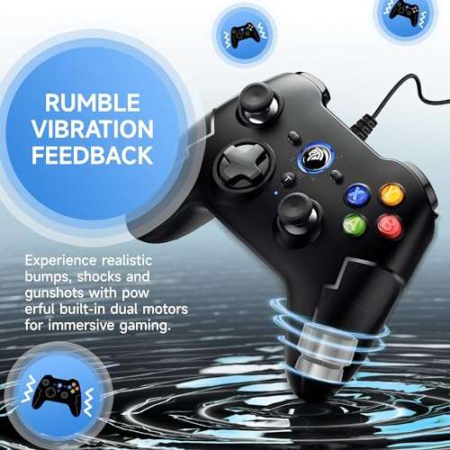 EasySMX Wired Gaming Controller,PC Game Controller Joystick with Dual-Vibration Turbo and Trigger Buttons for Windows PC/ PS3/ Android TV Box/Tesla(Black) 5