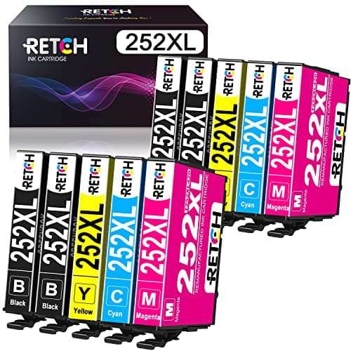 RETCH Remanufactured Ink Cartridge Replacement for 252XL T252XL Used with Workforce WF-3620 WF-3640 WF-7610 WF-7620 WF-7110 WF-7710 WF-7720 WF-7210 Printer(4BK,2C,2M,2Y) 1