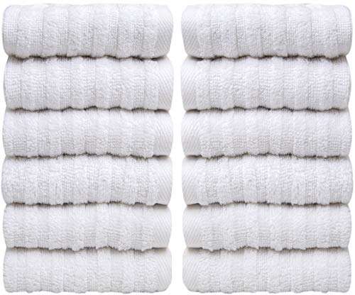 Pleasant Home Washcloths Set - (12” x 12”, 12 Pack) – 488 GSM- 100% Ring Spun Cotton Wash Cloth - Super Soft and Highly Absorbent Face Towels (White, Striped Design) 6