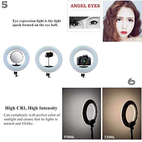 Yidoblo 18" 96W LED Ring Light Bicolor Dimmable Photo Studio Video Portrait Film Selfie YouTube Photography Continuous Lighting with LCD Screen, Remoter,Phone/Camera Holder,Makeup Mirror Pink 3