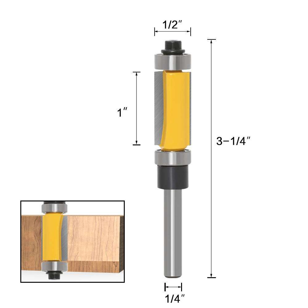 Professional 1/4'' Shank Top and Bottom Bearing Flush Trimer Bit 2 pcs Set Great for Edging, Veneer, or Laminate 3