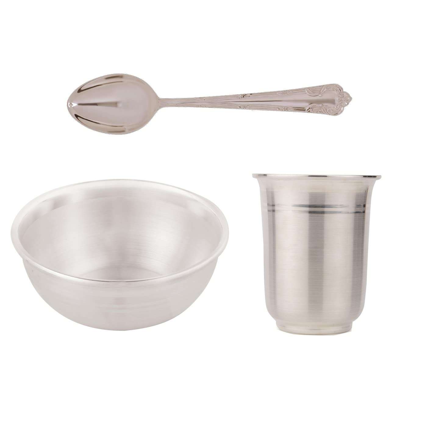 Osasbazaar Pure Silver Glass, Bowl and Spoon Set for Pooja, Dessert, Baby and Gifting - 90%-92.5% BIS Hallmarked