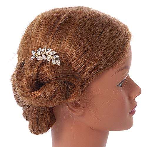 Small Bridal/Wedding/Prom/Party Gold Plated Clear Crystal Leaf Hair Comb - 50mm 4