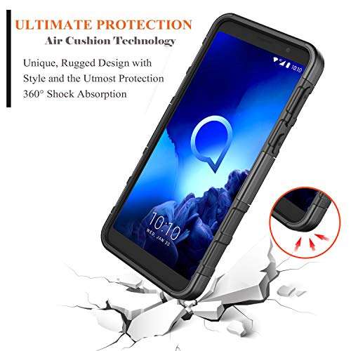 E-Began Case for Alcatel TCL A1X (A503DL), Alcatel Onyx (5008R) with Tempered Glass Screen Protector (Full Coverage), Belt Clip Holster Kickstand Shockproof Protective Heavy Duty Armor Case (Black) 3
