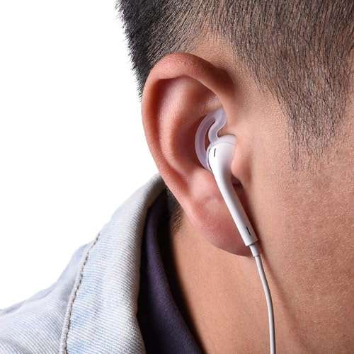 D & K Exclusives Ear Hook Covers for Earbud Headphones, Noise Isolation Anti-Slip Silicone Earbuds/Ear Plug Tips 3 Pair Cover Tips Accessories Compatible Headset MNHF2AM/A (White 6PCS) 6