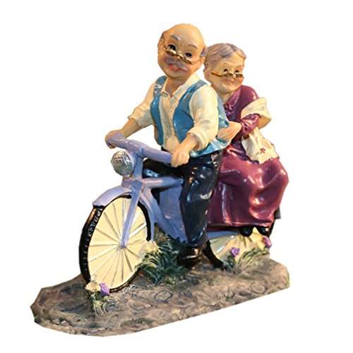 Nanxin Love Grandparents Parents Anniversary Wedding Gift Resin Loving Elderly Couple Figurines Decoration Old Age Life Home Decor for Bedroom Living Room with Gift Card (Bicycle) 1