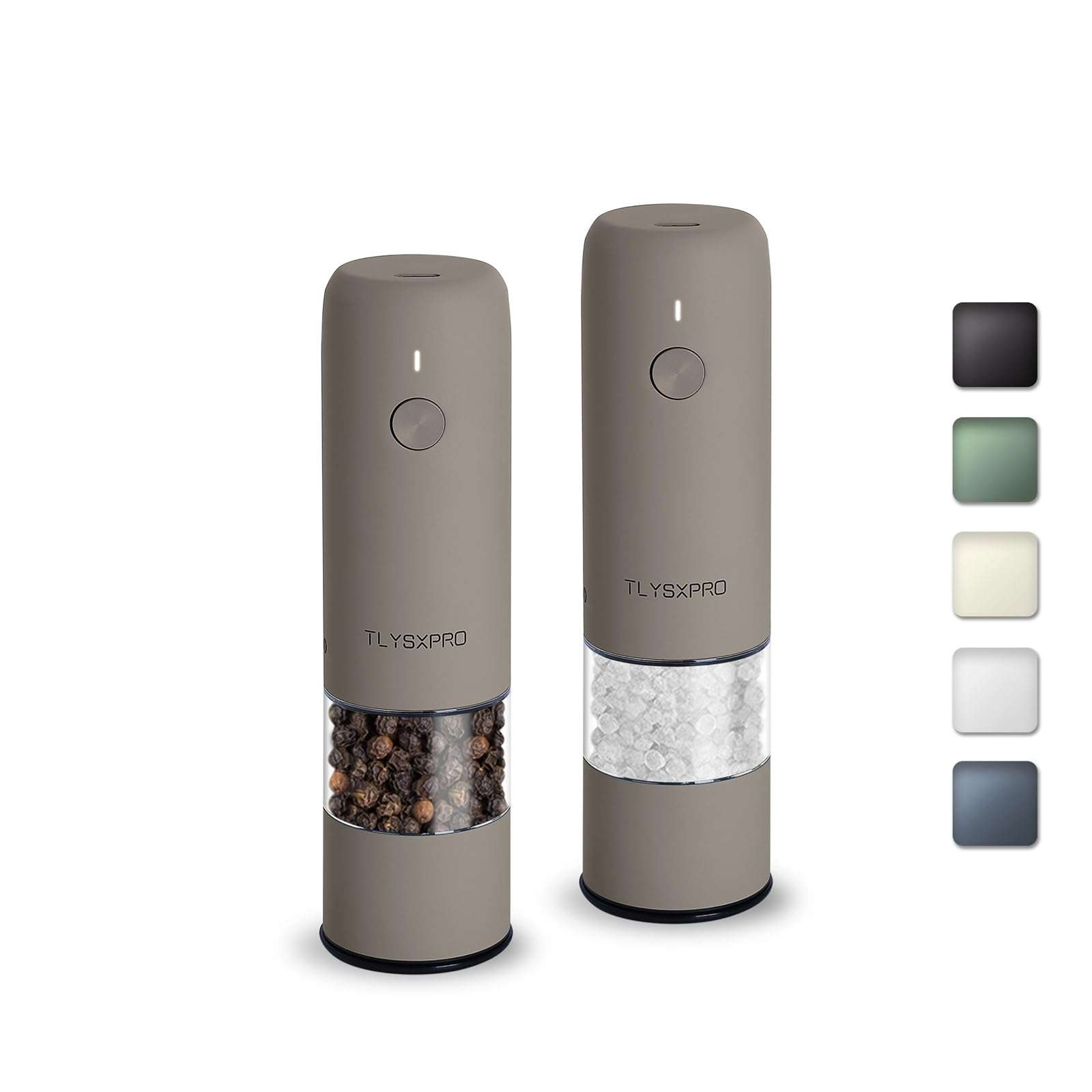 Small Electric Salt and Pepper Grinder Set Rechargeable, Adjustable Coarseness, Automatic Pepper Grinder Mill, Electric Salt Shakers, One Hand Operation for Kitchen Home (2 Packs, Greige) 1