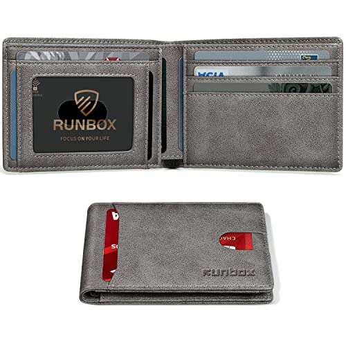 RUNBOX Novelty Wallet for Men Slim 11 Credit Card Holder Slots Leather RFID Blocking Small Thin Men's Wallet Bifold Minimalist Front Pocket Large Capacity Gift Box 1