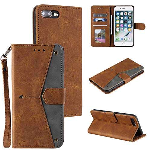 EYZUTAK Splicing PU Leather Case for iPhone SE(5G) 2022 iPhone 7 iPhone 8 iPhone SE 2020, Retro Vintage Durable Flip Folio Wallet Cover with Magnetic Closure Kickstand Card Slots - Brown 1