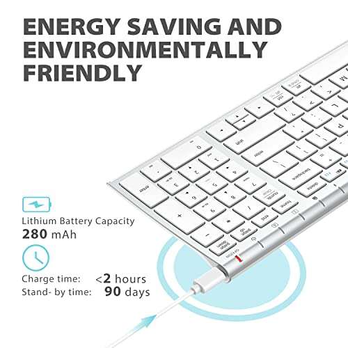 iClever GK03 Wireless Keyboard and Mouse Combo - 2.4G Portable Wireless Keyboard Mouse, Rechargeable Ergonomic Design Full Size Slim Thin Stable Connection Keyboard for Windows 7/8/10, Mac OS 3