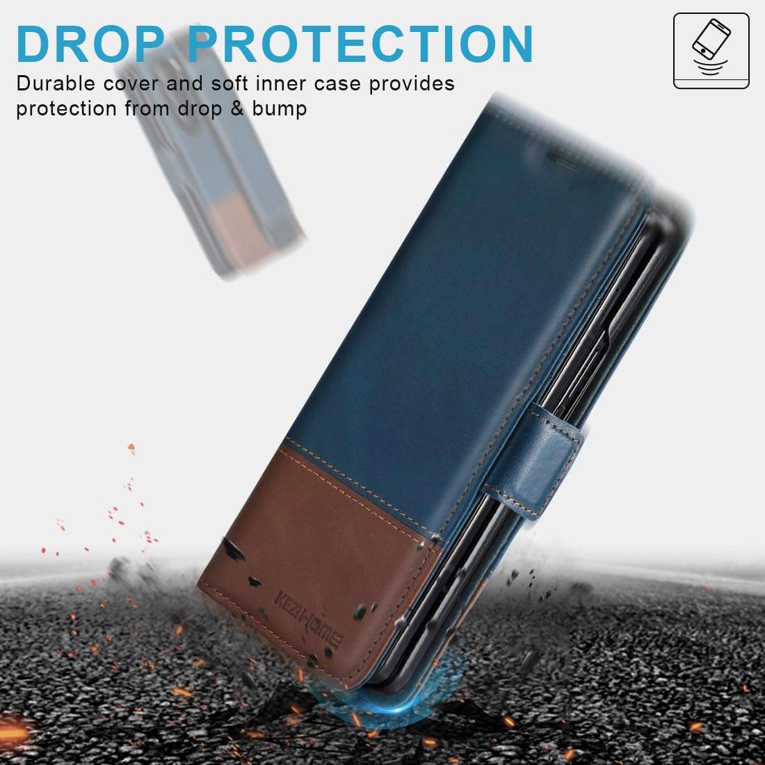 KEZiHOME for Samsung Galaxy Z Fold 5 Case, Genuine Leather Wallet Case [RFID Blocking] with Card Holder Stand Shockproof Protective Phone Flip Cover Compatible with Galaxy Z Fold 5 6