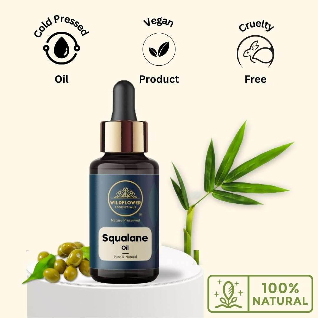 Wildflower Essentials Squalane Oil 100% Pure & Natural For Face, Hair, Skin, Body Hydration Lightweight Moisturisation for Dry Skin, Non-Comedogenic (30 ml) 4