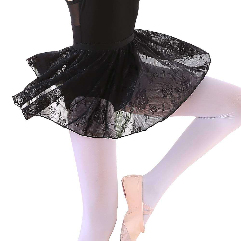 Soudittur Girls Ballet Skirt Black Lace Dance Costumes Skirts Pull On (Height: 57”-65”) 1