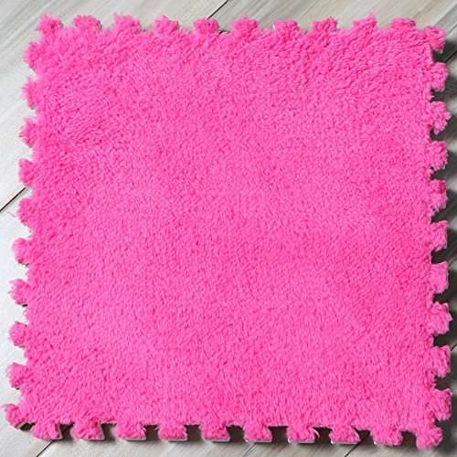 HUAHOO Soft Tiles Foam Interlocking Floor Mats Puzzle Play Mats Splicing Carpet Plush Carpet Area Rug for Children's and Baby Playmat Play Room Basement Square Floor Tiles (Rose,30 SQFT - 30 Tiles) 1