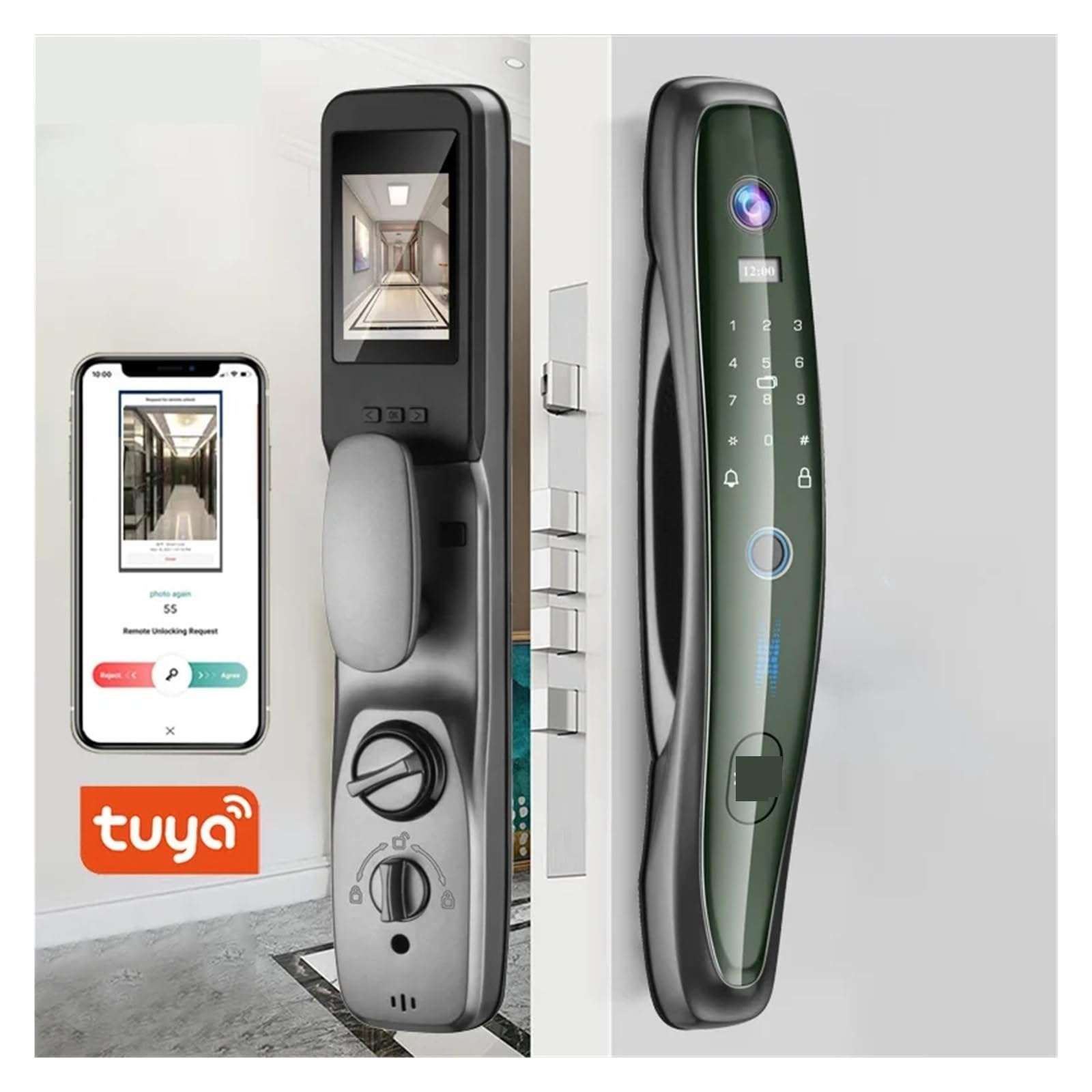 KIEEQGAK Tuya Smart Door Lock，with Surveillance Camera WiFi Wireless Fingerprinty Password App Unlock Digital Electronic Locks(Q8-Gold-6068R-30-300) 4