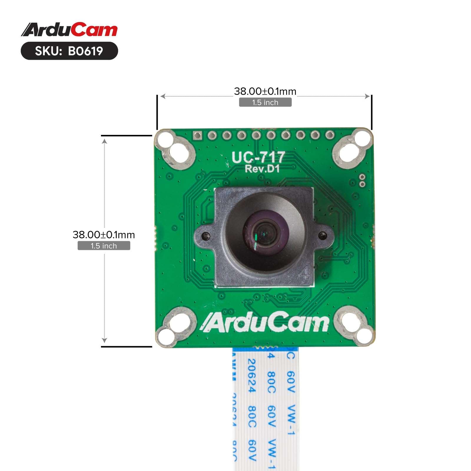 Arducam for Raspberry Pi Global Shutter Camera Module, 1.58MP IMX296 Mono Pi Camera with 96°(D) M12 Lens, 1440×1080@60fps High Speed Camera for Raspberry Pi 5, 4, 3, Pi Zero 2 W 6