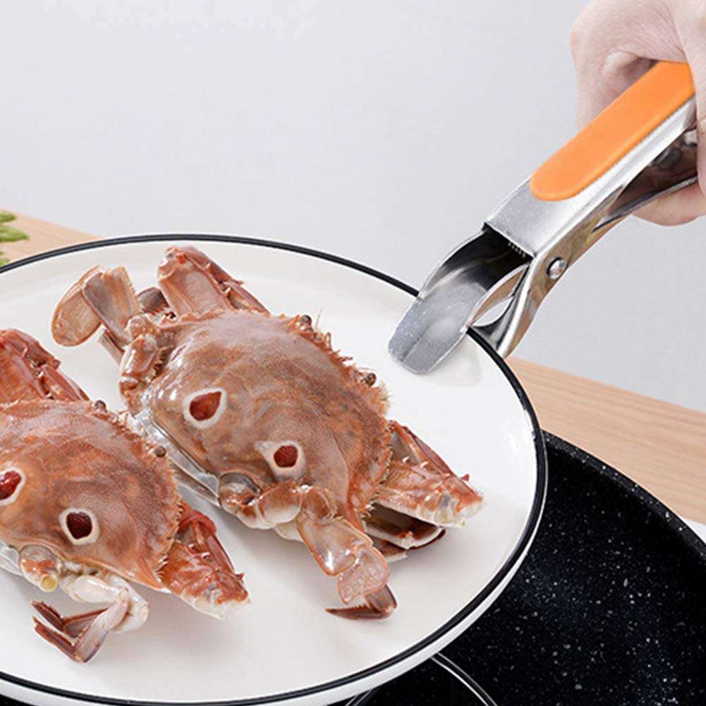 Hot Plate Gripper, Pizza Pan Gripper Ergonomic Bowl Clip Restaurant Hot Plate Gripper Stainless Steel, Air Fryer Pans Gripper(Orange) 3