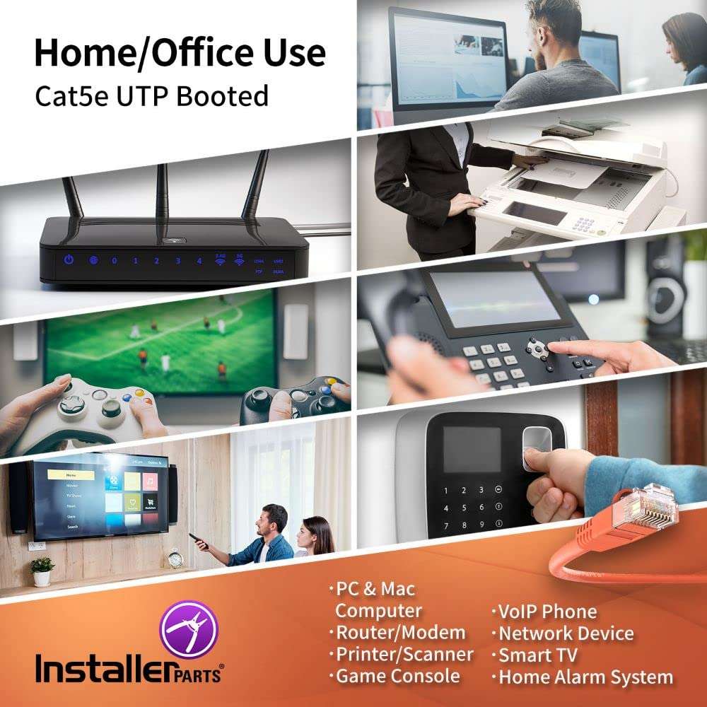 InstallerParts Ethernet Cable CAT5E Cable UTP Booted 100 FT - Orange - Professional Series - 1Gigabit/Sec Network/Internet Cable, 350MHZ 6