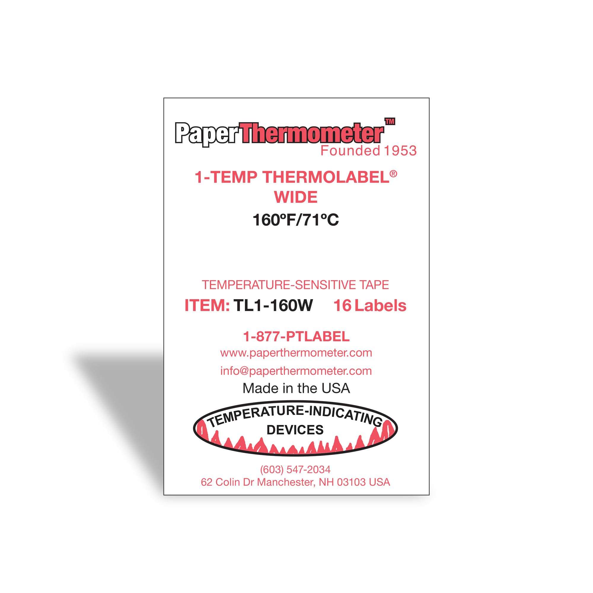 1-Temp Thermolabel Wide 160°F/71°C Temperature Label for Dishwashers Pack of 16 Labels 2