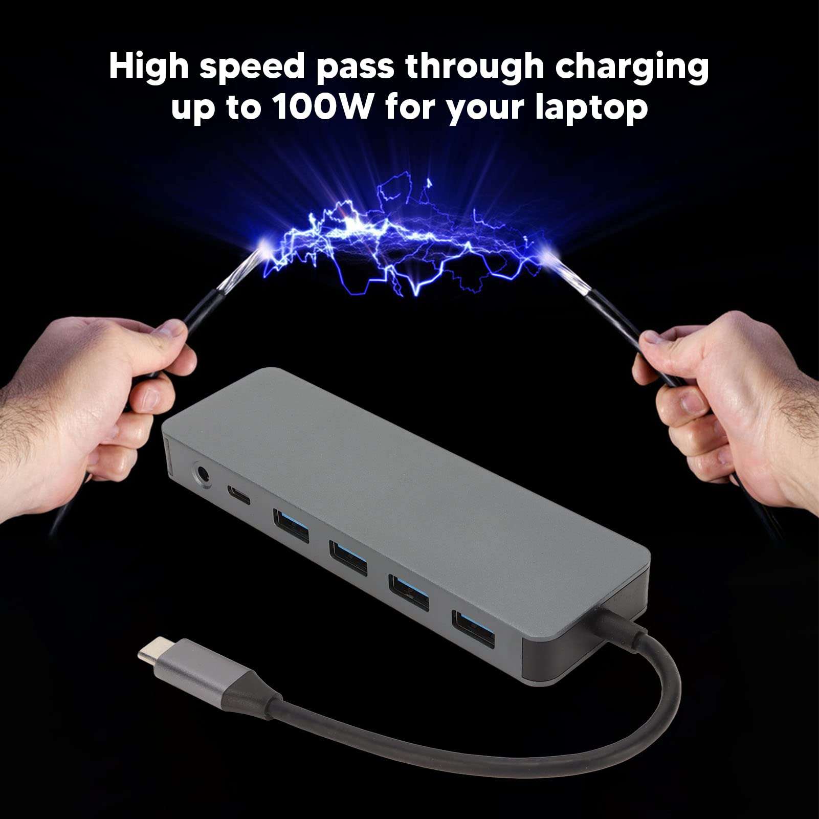 13 in 1 USB C Hub Grey 100W High Speed Charging USB C Docking Station Multiport USB C Adapter Hub USB C Splitter for Keyboard Mouse 4