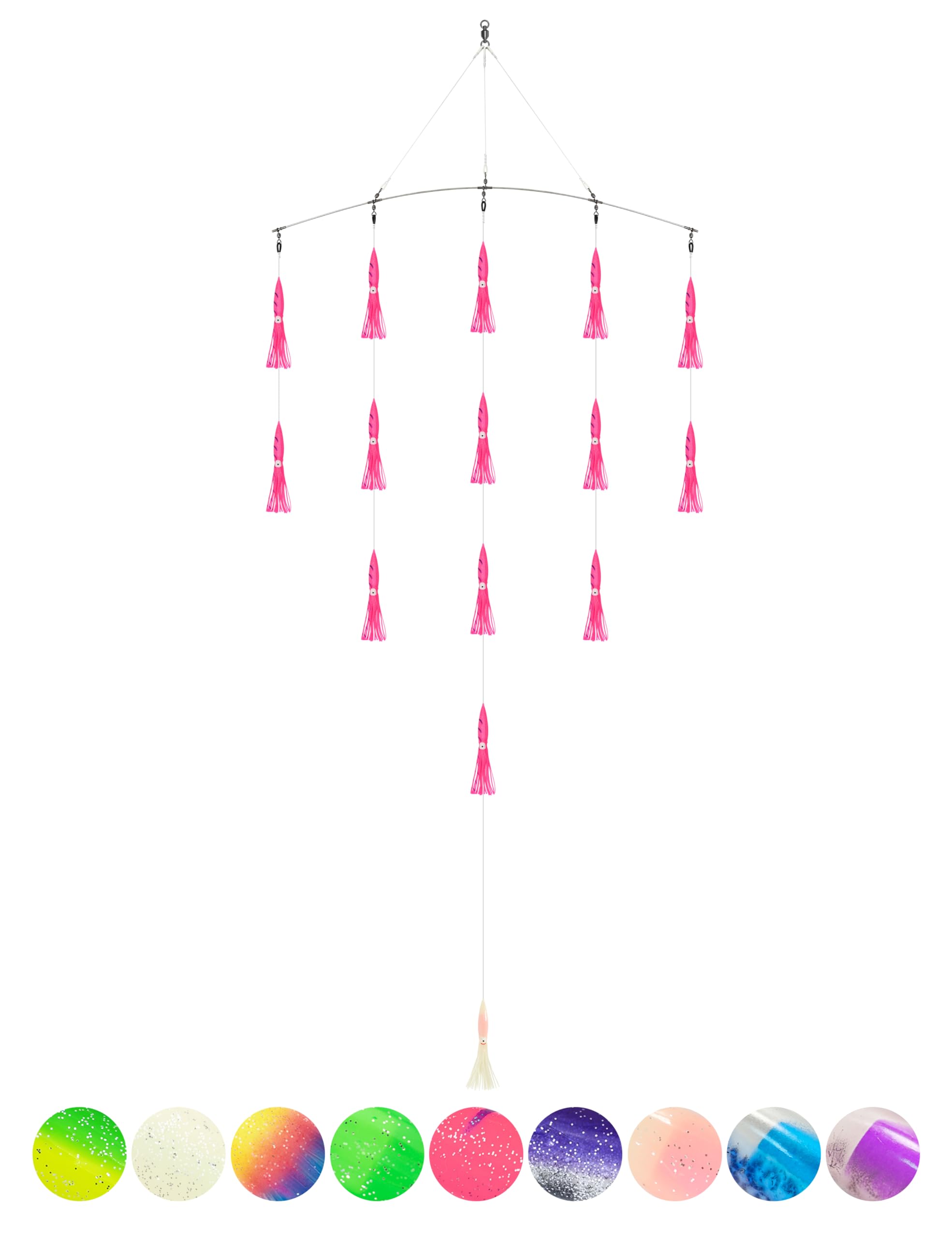 BLUEWING 36" Upgraded Fishing Spreader Bar Formation with 9" Floating Squids and 316 Stainless Steel Rod Offshore Spreader Bar for Wahoo Tuna Marlin Mahi Mahi, Pink 1