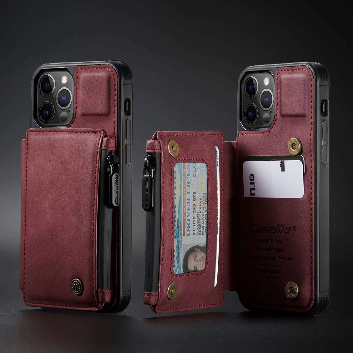 SWP Case for iPhone 12 Pro Max 5G, Wallet Case w/ 3 Card Slots [RFID Blocking] [1 Money Pocket], Credit Card Holder Cases w/Wristlet Zipper Wallet for iPhone 12 Pro Max 6.7 inch 2020 (red) 3