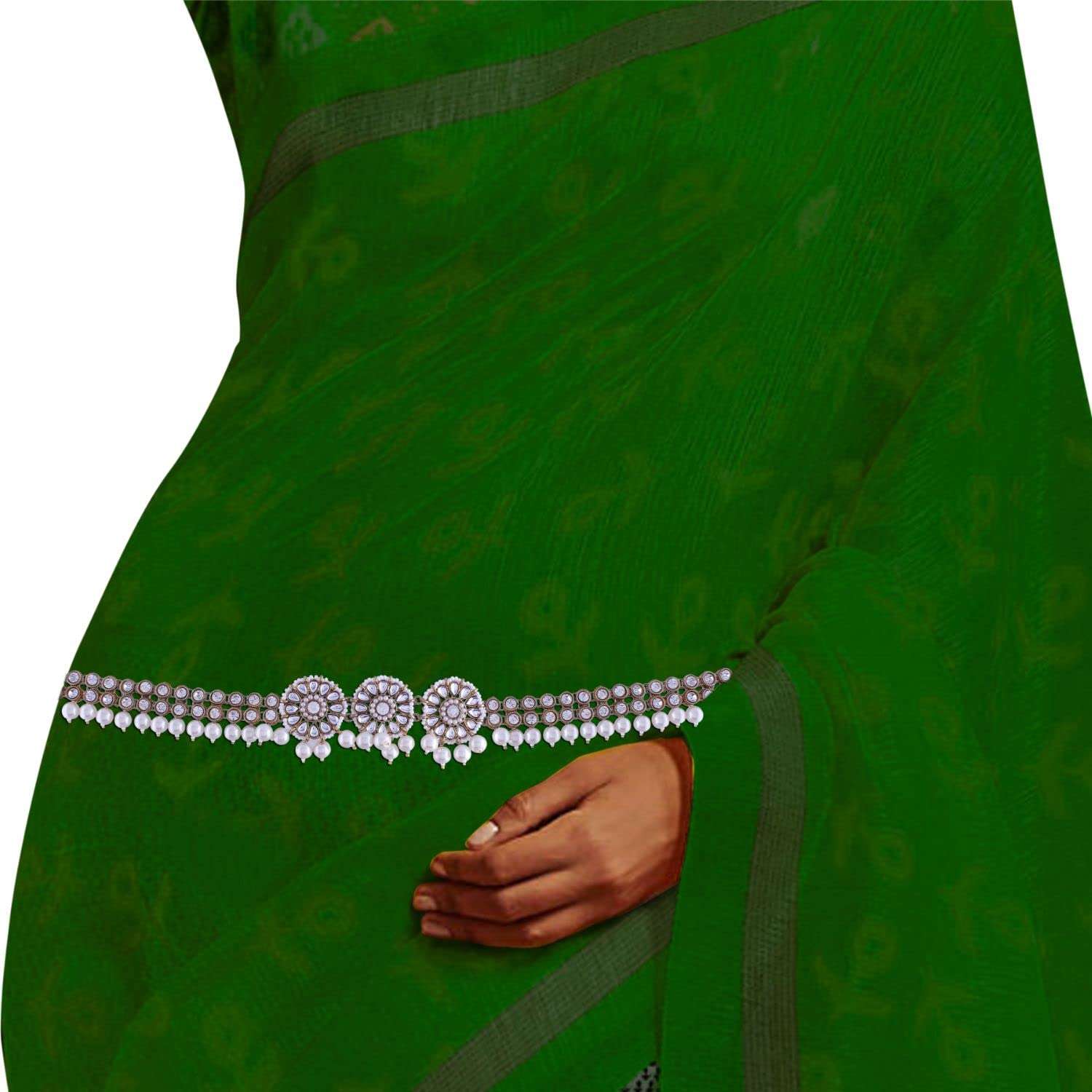 I Jewels 18K Gold Plated Indian Wedding Bollywood Floral Kundan & Pearl Studded Adjustable Kamarband/Belly Chain For Women/Girls (B033W) 4