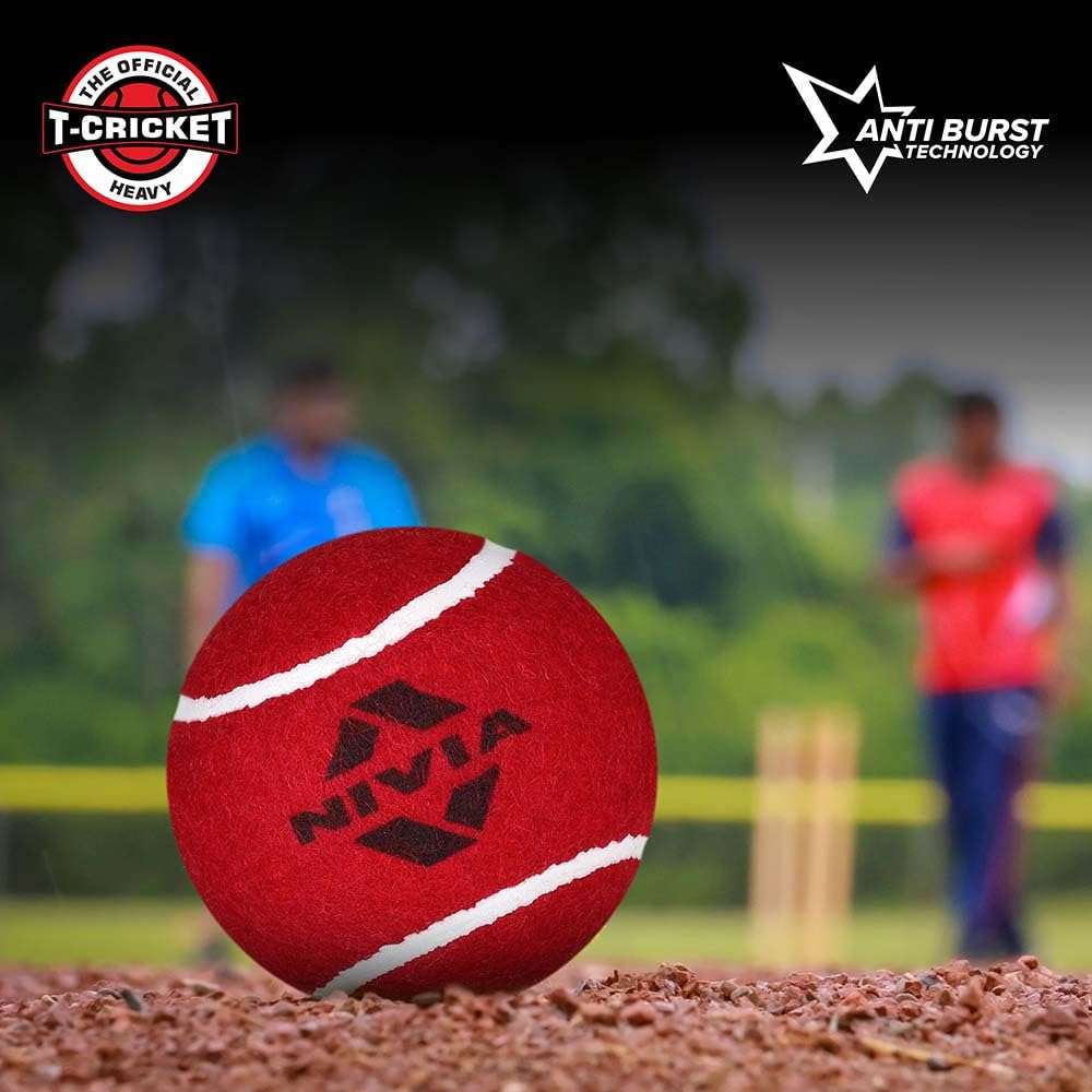 Nivia Heavy Weight Tennis Cricket Ball, Tennis Ball for Cricket Practice, Street Match Ball, Training Ball for Outdoor & Indoor, Heavy Tennis Balls for Players (Red, Pack of 3) 5