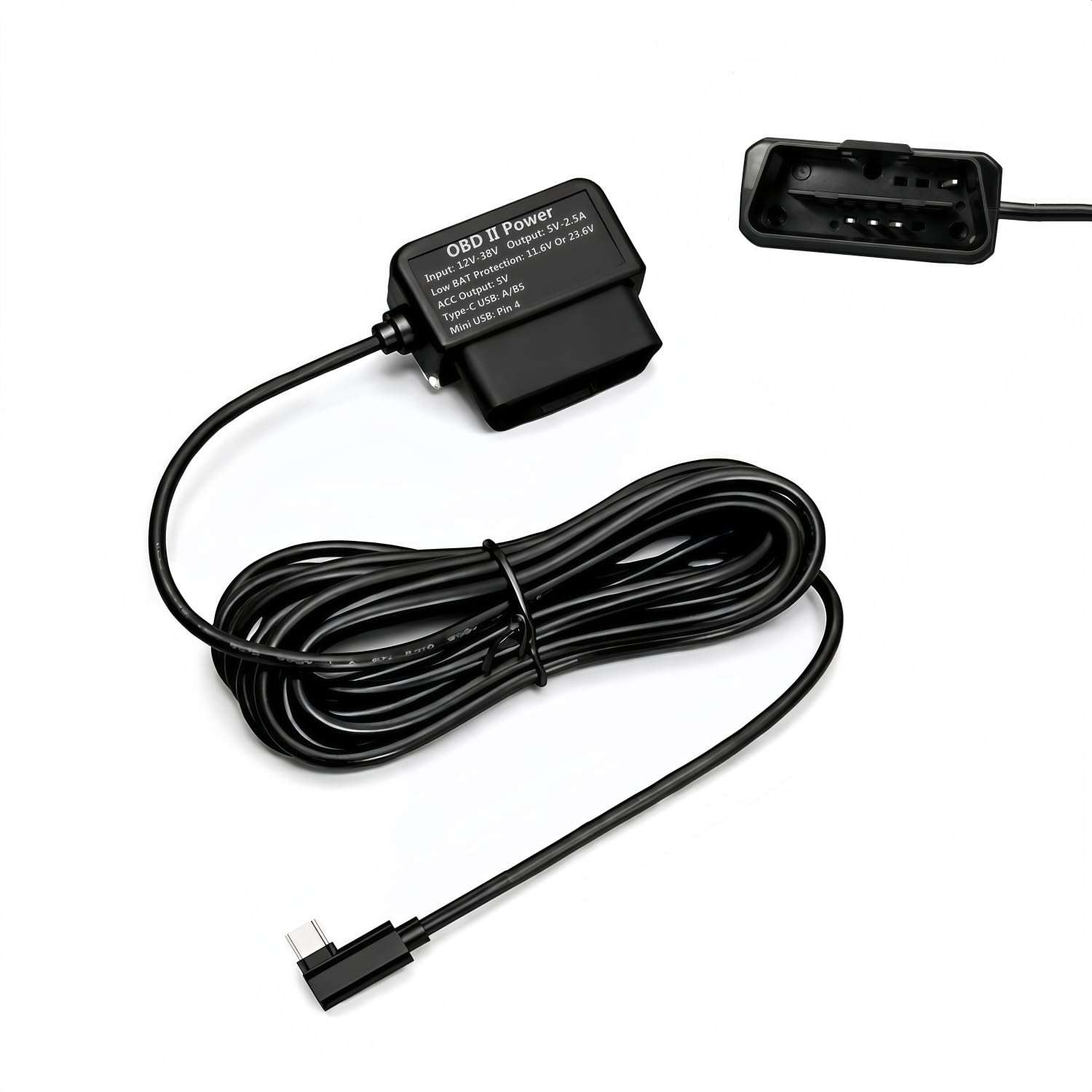 OBD2 Dash Cam Power Cable Hardwire Kit with Acc Signal, 12V-38V to 5V 3A Type-C Dash Camera Charger, 24/7 Parking Mode Monitoring, Low Voltage Protection, 8.2ft Plug and Play Power Adapter 1