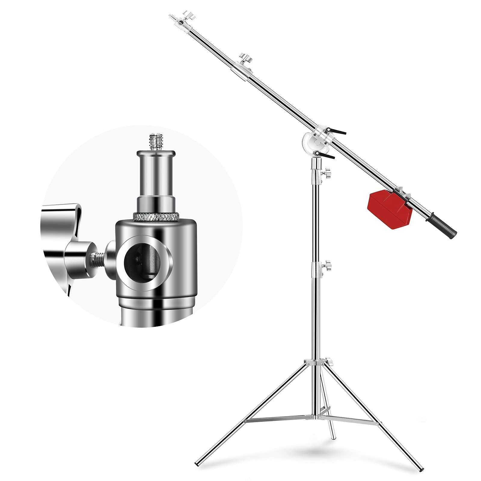 Soonpho Stainless Steel Light Stand with Boom Arm & Hammer, Max.12.2ft/3.7m Heavy Duty Adjustable Tripod with 6.6ft/200cm Boom Arm for Studio Photography Softbox,Reflector,Monolight,Light,Umbrellas 1