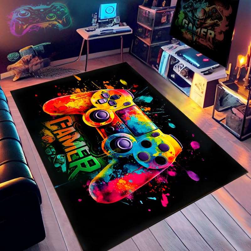Gaming Rug for Boys Bedroom,Video Game Carpet with Gaming Theme Design,Gamer Rug for Room 3'4" x 5' 1