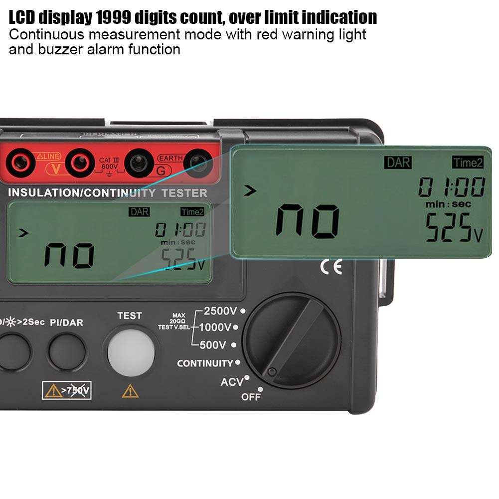UNI-T UT502A Insulation Resistance Tester Megohmmeter Voltage Multimeter DC 500V 1000V 2500V AC 30 ith Grey 4