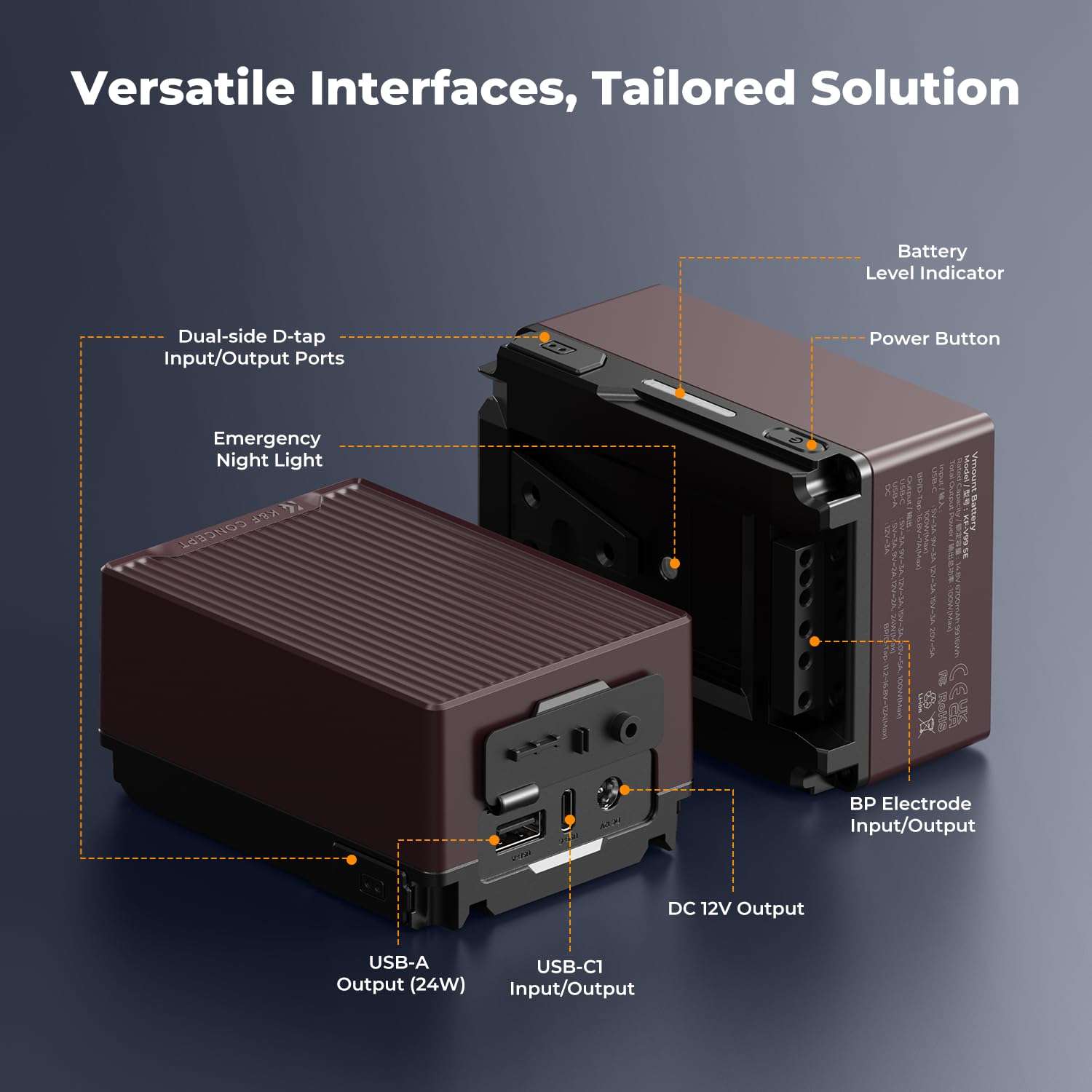 K&F CONCEPT V Mount Battery, 99Wh 6700mAh V-Mount Battery with PD 100W USB-C Fast Charging, with Dual D-TAP/A/USB-C/DC/TFT Display/Emergency Light for Camera, Camcorder, Monitor, Video Light 4