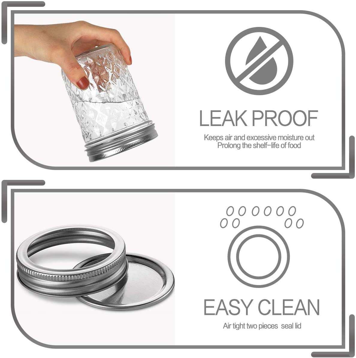 Golden Bird International 620 ml Regular Mouth Canning Jars with Airtight Lids and Bands, Leak-Proof Silver Lids for Food Storage, Canning, Favors, Decorating Jar & More 6