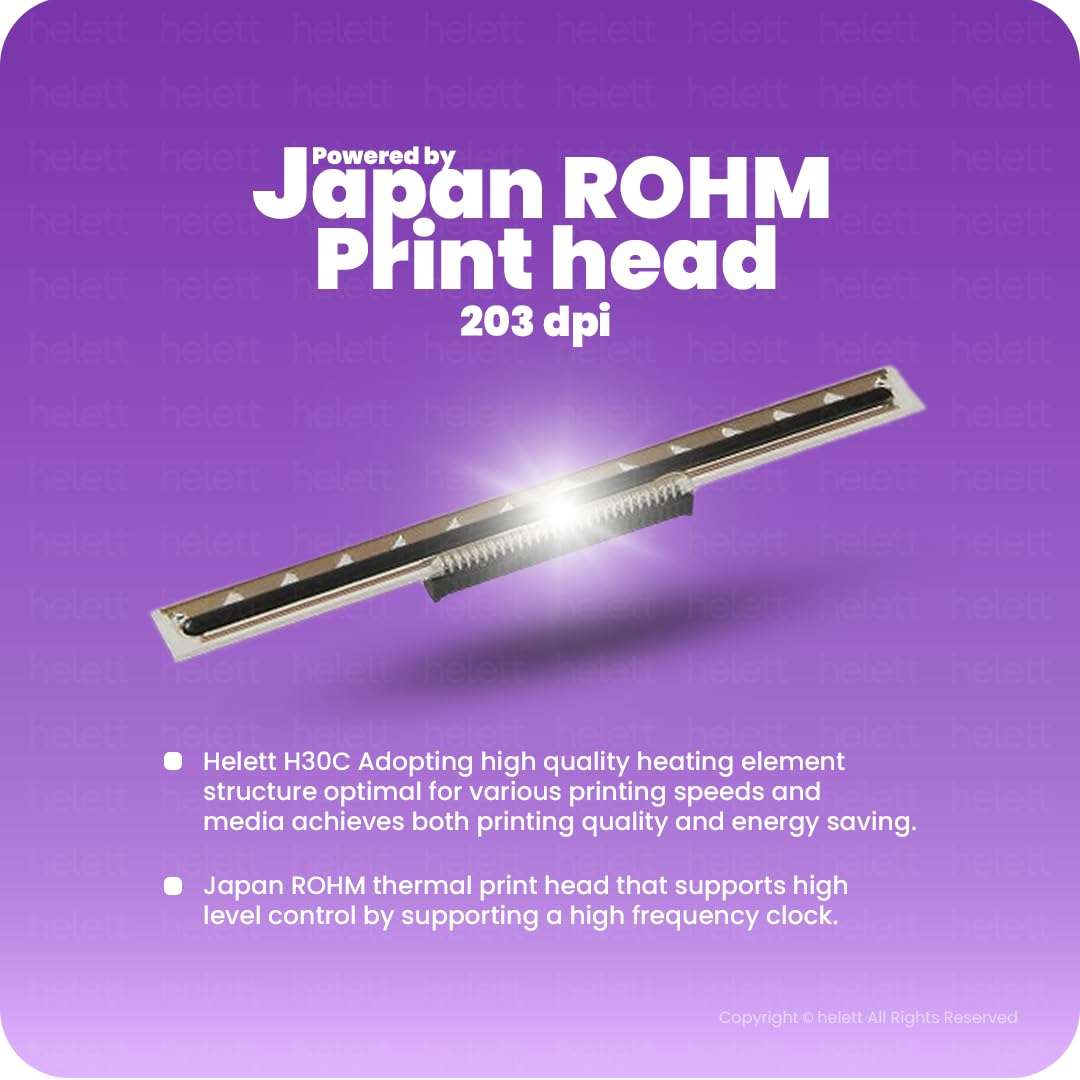 Helett® H30C USB Direct 4×6" Shipping Label Printer |Adjustable Label Size| 203DPI Resolution 152mm/s Printing Speed Compatible with Windows,Mac,Linux Chrome OS (1Year Warranty) White 4