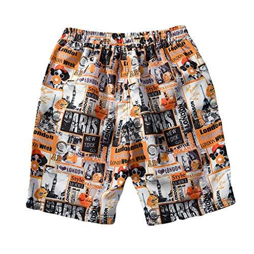 Hmlai Clearance Men's Summer Fashion Casual Elastic Waist Drawstring Color Collision Loose Beach Sport Shorts Swim Trunks (L, Yellow) 2