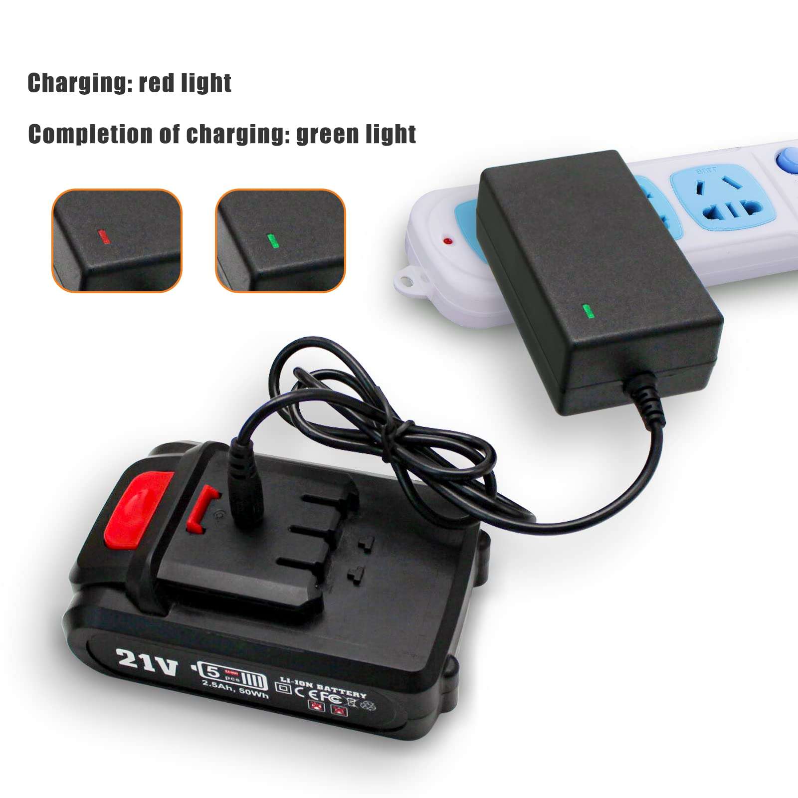 AC to DC Powertool Battery Charger: Output 21V / 1A Power Adapter for Mini Chainsaw Lithium-ion Batteries with 5.5mm Jack Charing Cable 3