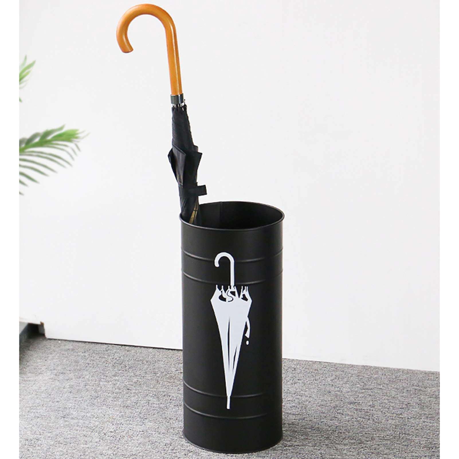 Umbrella Storage Cylindrical Umbrella Stand Rack, Iron Metal Umbrella Holder, Hollow Umbrella Organizer for Hallway Outdoor/White (Black Q) 4