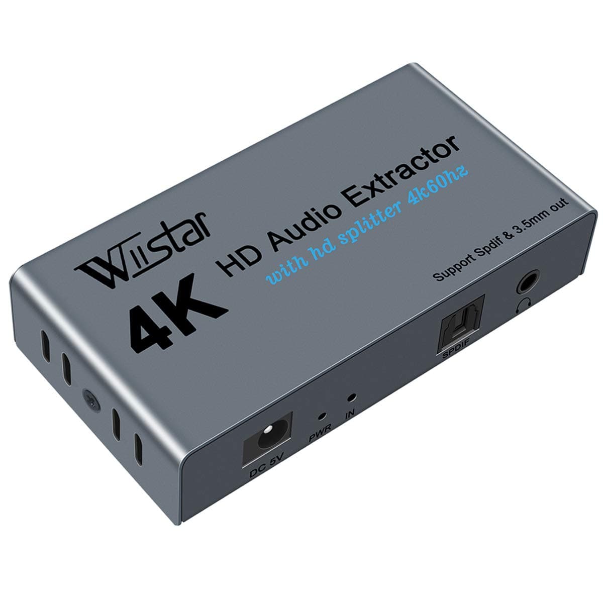 Wiistar 4K HDMI Audio Extractor with 4K60hz HDMI Splitter 1 in 2 Out Spdif/Toslink/Optical 3.5mm Jack Audio Out Signal Distributor Converter for PS4 Xbox One DVD Blu-ray Player HD TV Projector