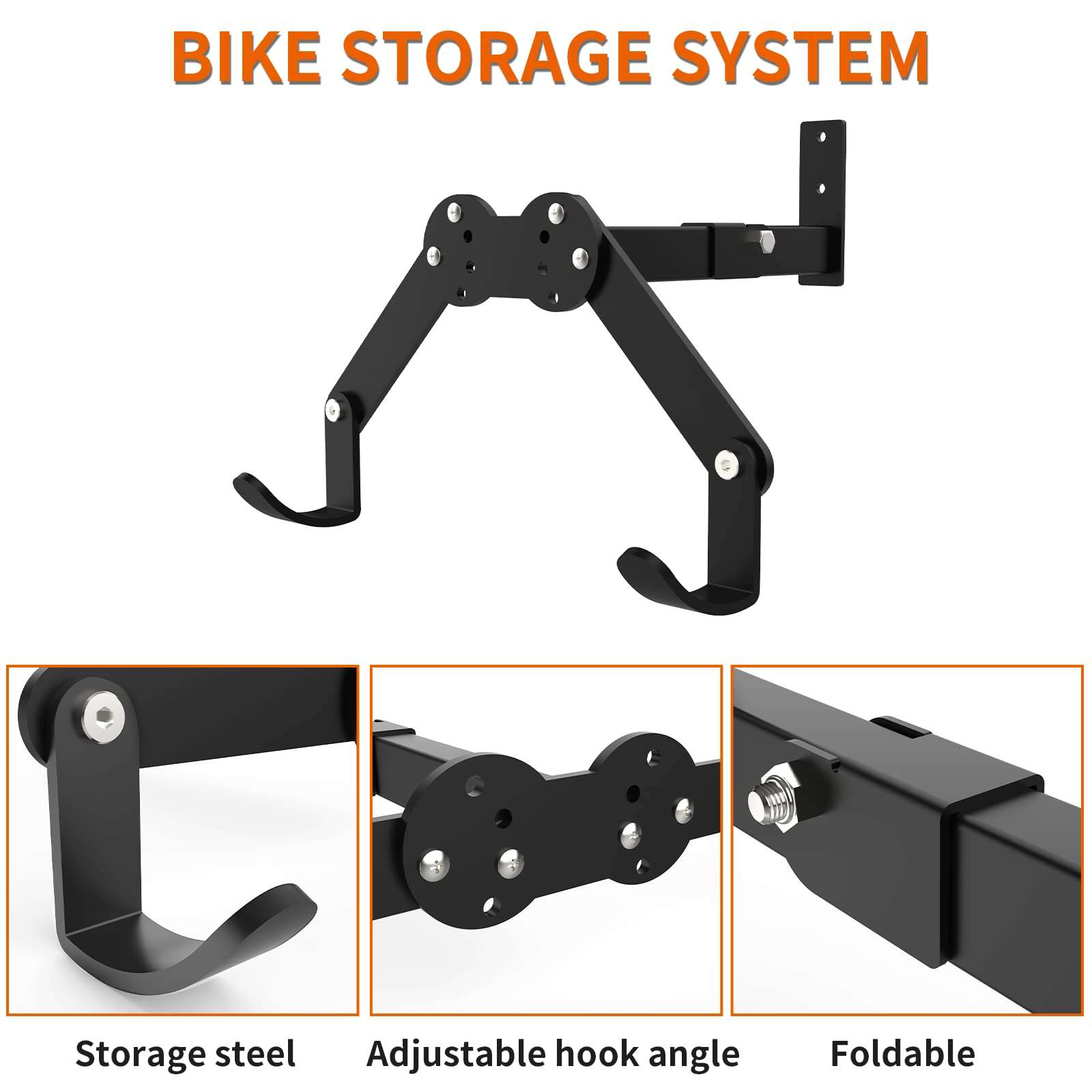 Bike Wall Mount Horizontal Storage Bicycle Rack Foldable Cycling Hanger Bike Holder Indoor Hook for Bicycles - Hang Your Road, Mountain or Hybrid Bikes 5